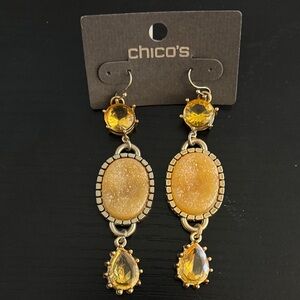 Chico's Gold and Amber Dangle Earrings. NWT